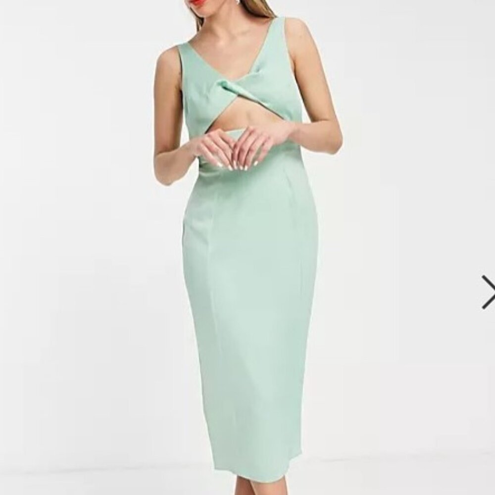 ASOS DESIGN twist front keyhole midi dress in green - NWT
